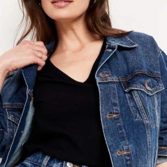 OLD NAVY EveryWear V Neck Slub-Knit T-Shirt Color BLACK JACK Nwt 2x Plus Size - Picture 2 of 12